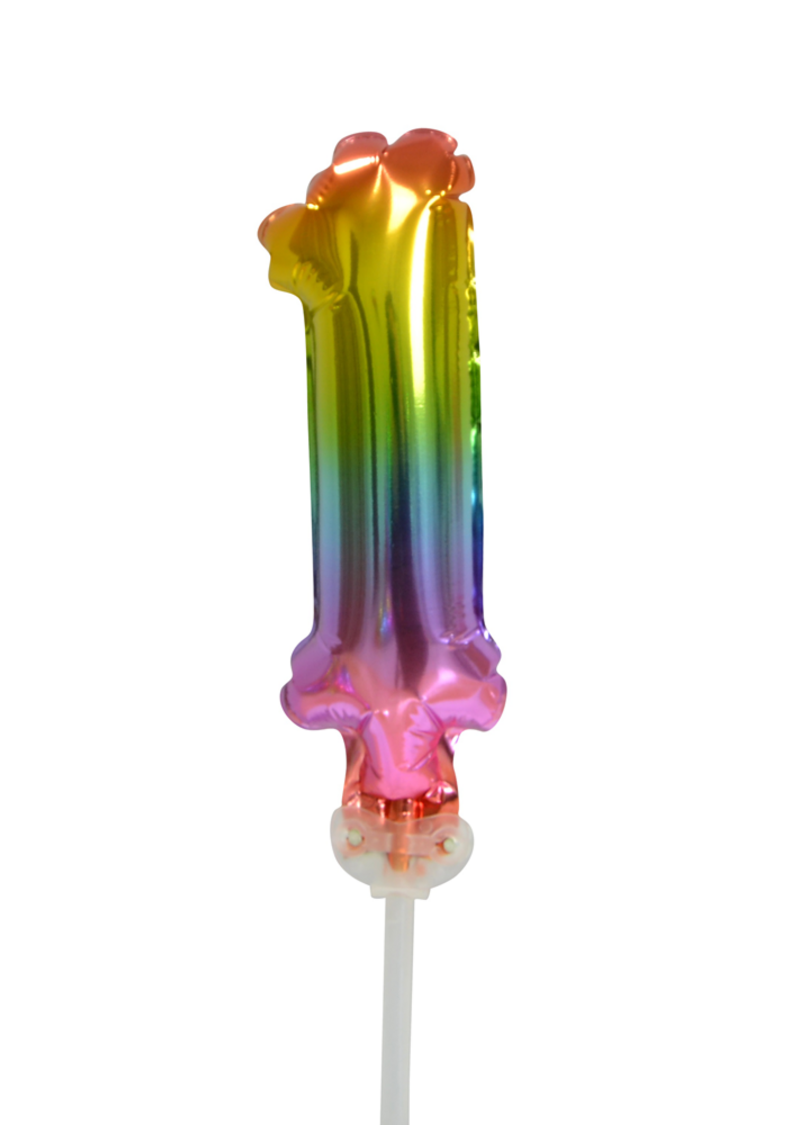 Party Planet Folieballon taarttopper 5″ Nr 1 regenboog