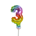 Party Planet Folieballon taarttopper 5″ Nr 3 regenboog