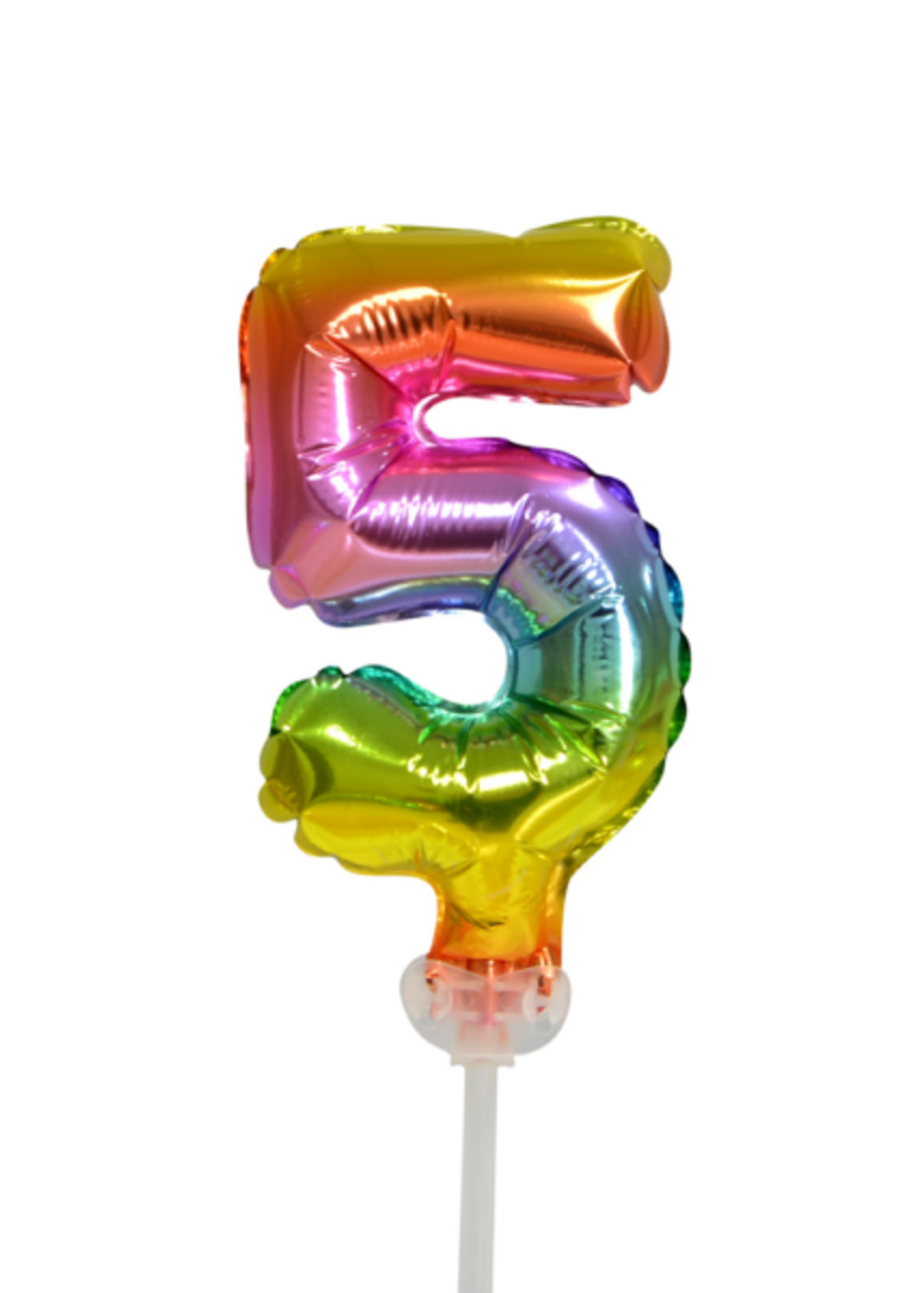 Party Planet Folieballon taarttopper 5″ Nr. 5 regenboog