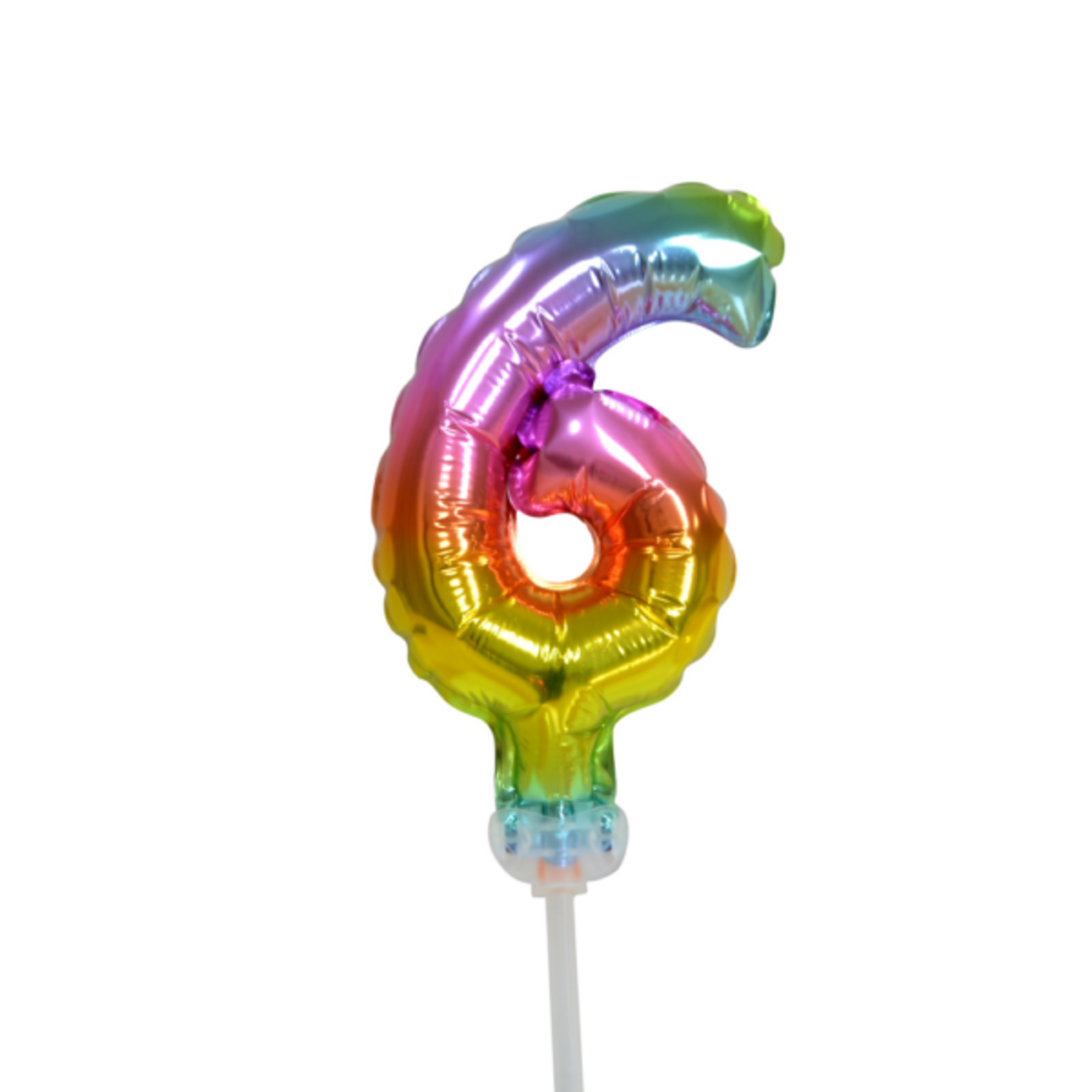 Party Planet Folieballon taarttopper 5″ Nr 6 regenboog