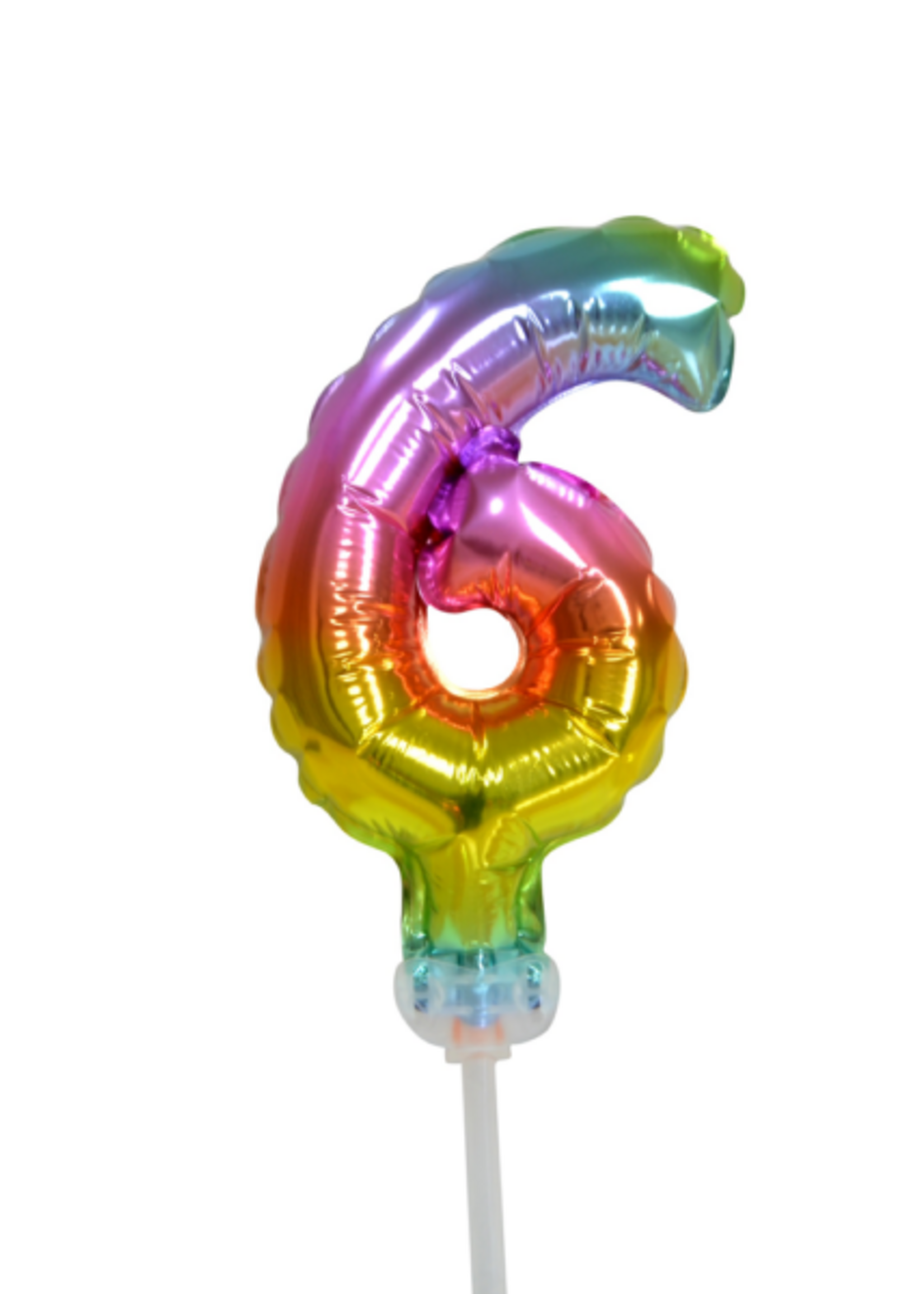 Party Planet Folieballon taarttopper 5″ Nr 6 regenboog