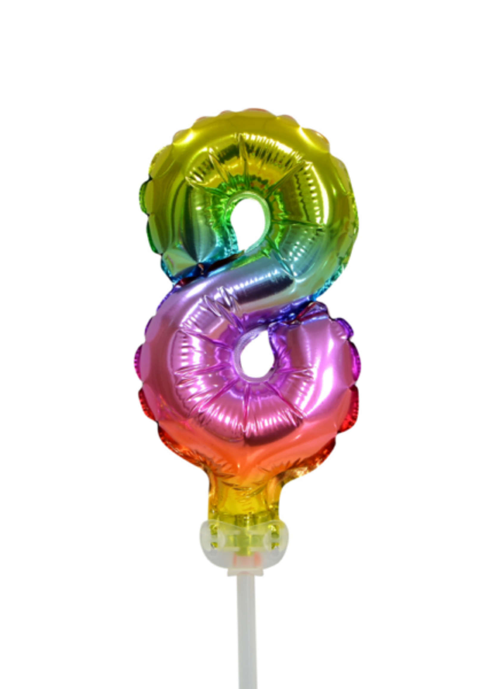 Party Planet Folieballon taarttopper 5″ Nr 8 regenboog