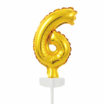 Party Planet Folieballon taarttopper 5″ nr. 6 goud