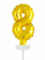 Party Planet Folieballon taarttopper 5″ Nr 8 goud