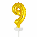 Party Planet Folieballon taarttopper 5″ Nr 9 goud