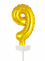 Party Planet Folieballon taarttopper 5″ Nr 9 goud