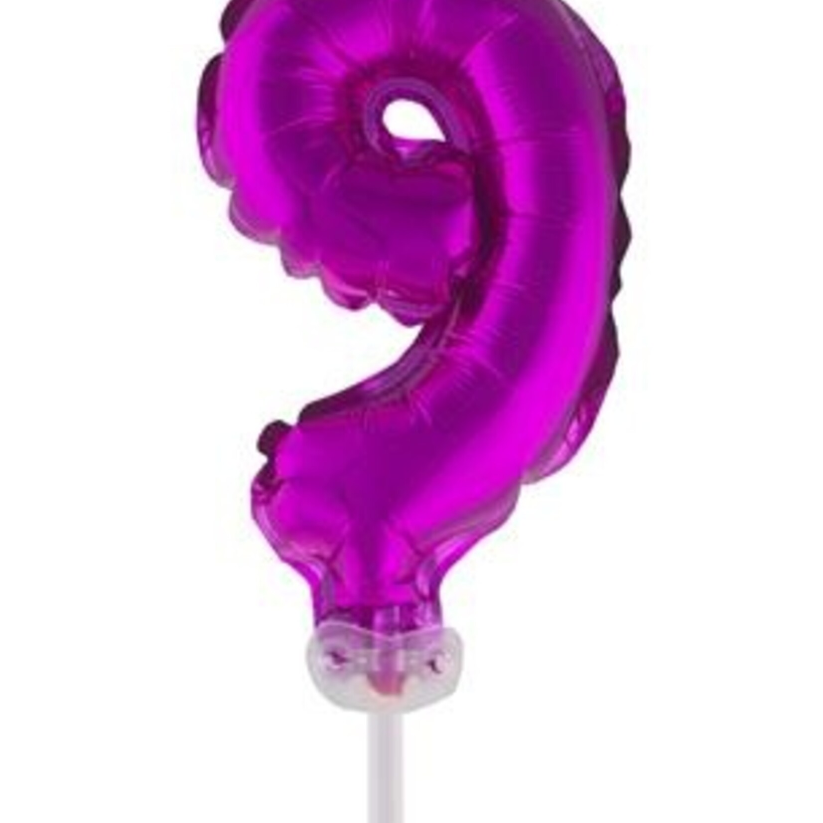 Party Planet Folieballon 5" met stokje cijfer 9 roze