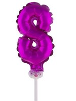 Party Planet Folieballon 5" met stokje cijfer 8 roze