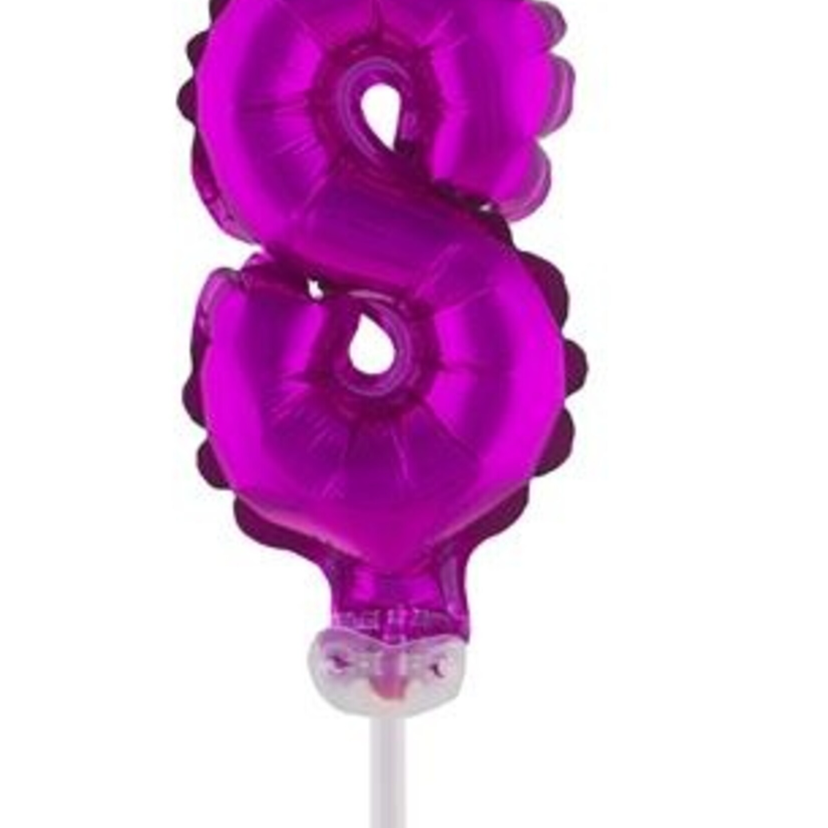 Party Planet Folieballon 5" met stokje cijfer 8 roze