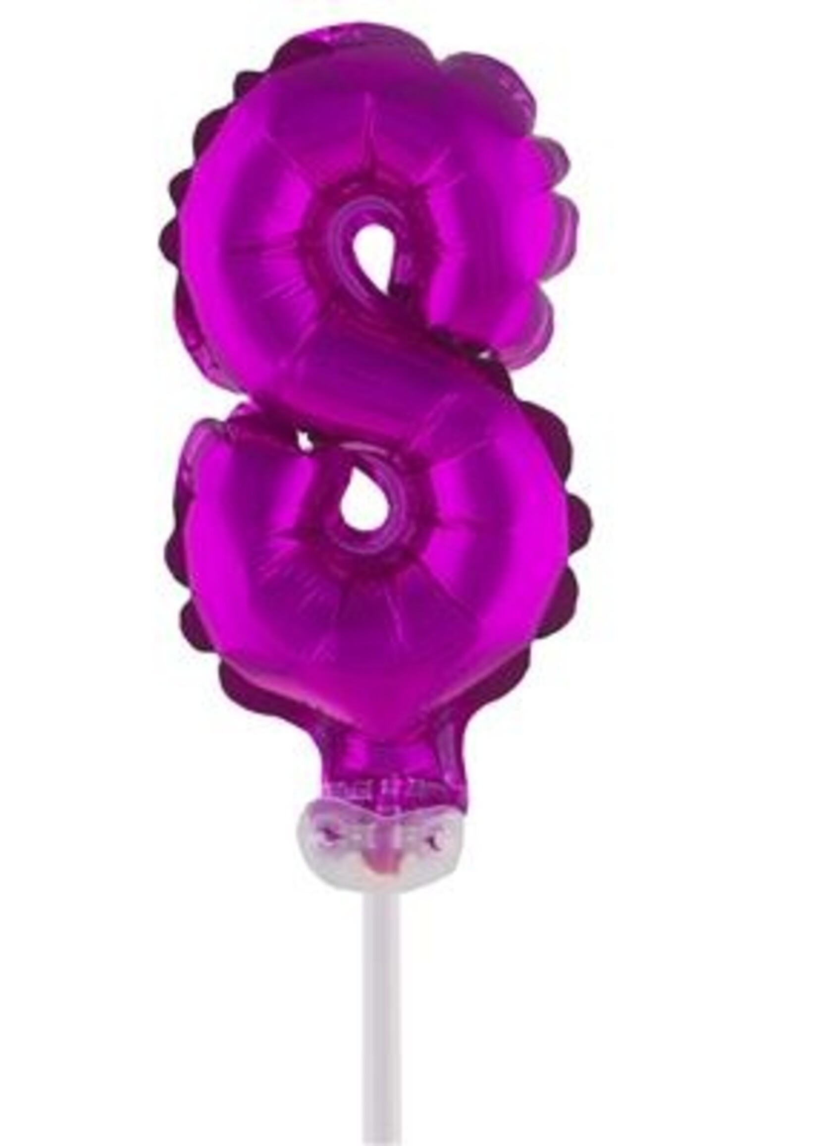 Party Planet Folieballon 5" met stokje cijfer 8 roze