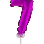 Party Planet Folieballon 5" met stokje cijfer 7 roze