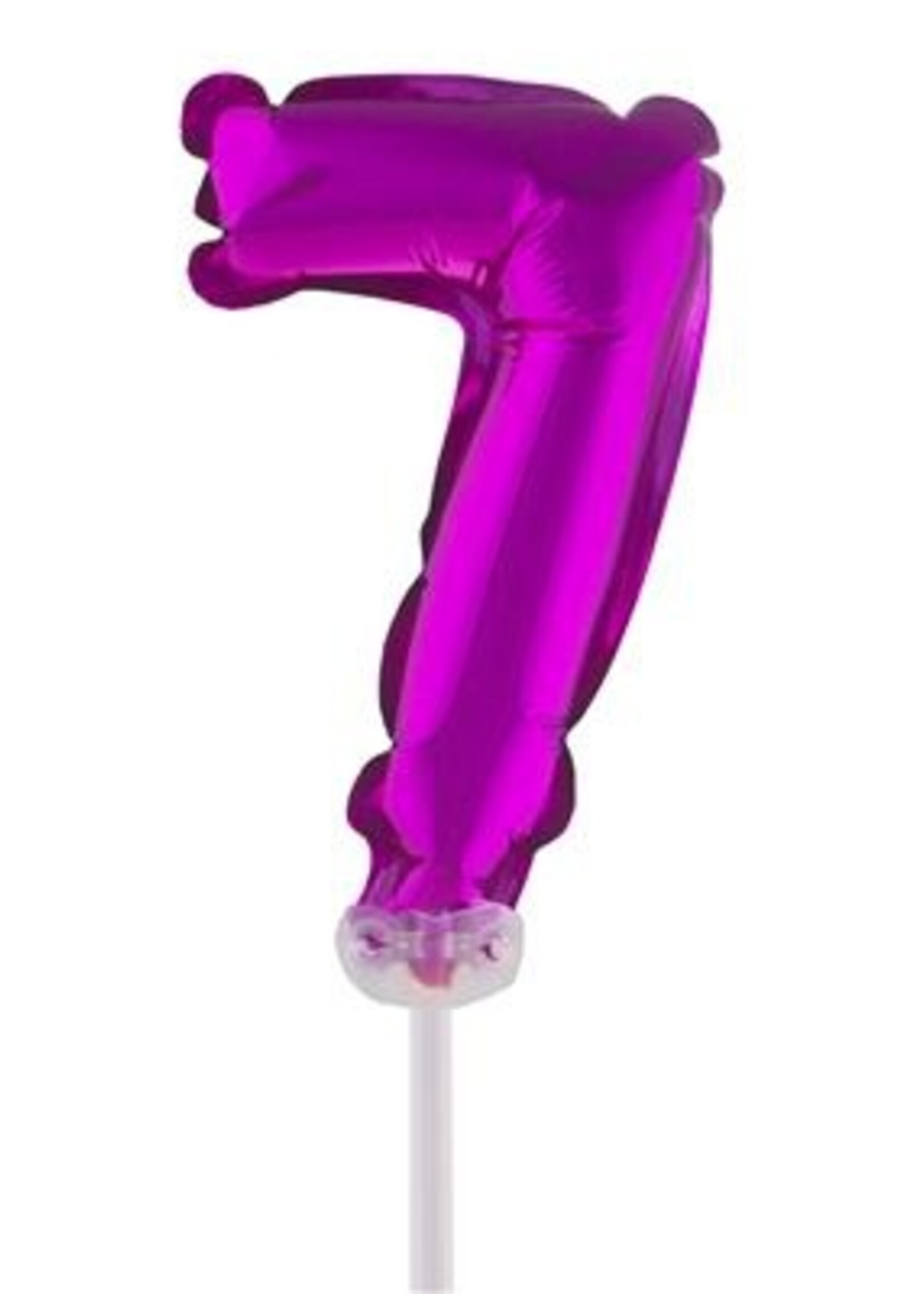 Party Planet Folieballon 5" met stokje cijfer 7 roze