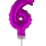 Party Planet Folieballon 5" met stokje cijfer 6 roze