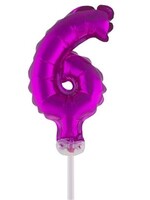 Party Planet Folieballon 5" met stokje cijfer 6 roze