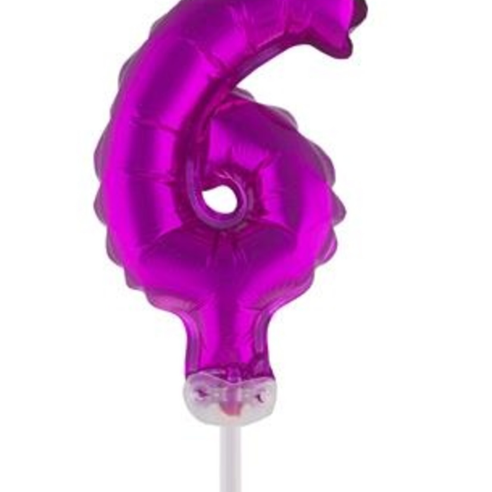 Party Planet Folieballon 5" met stokje cijfer 6 roze