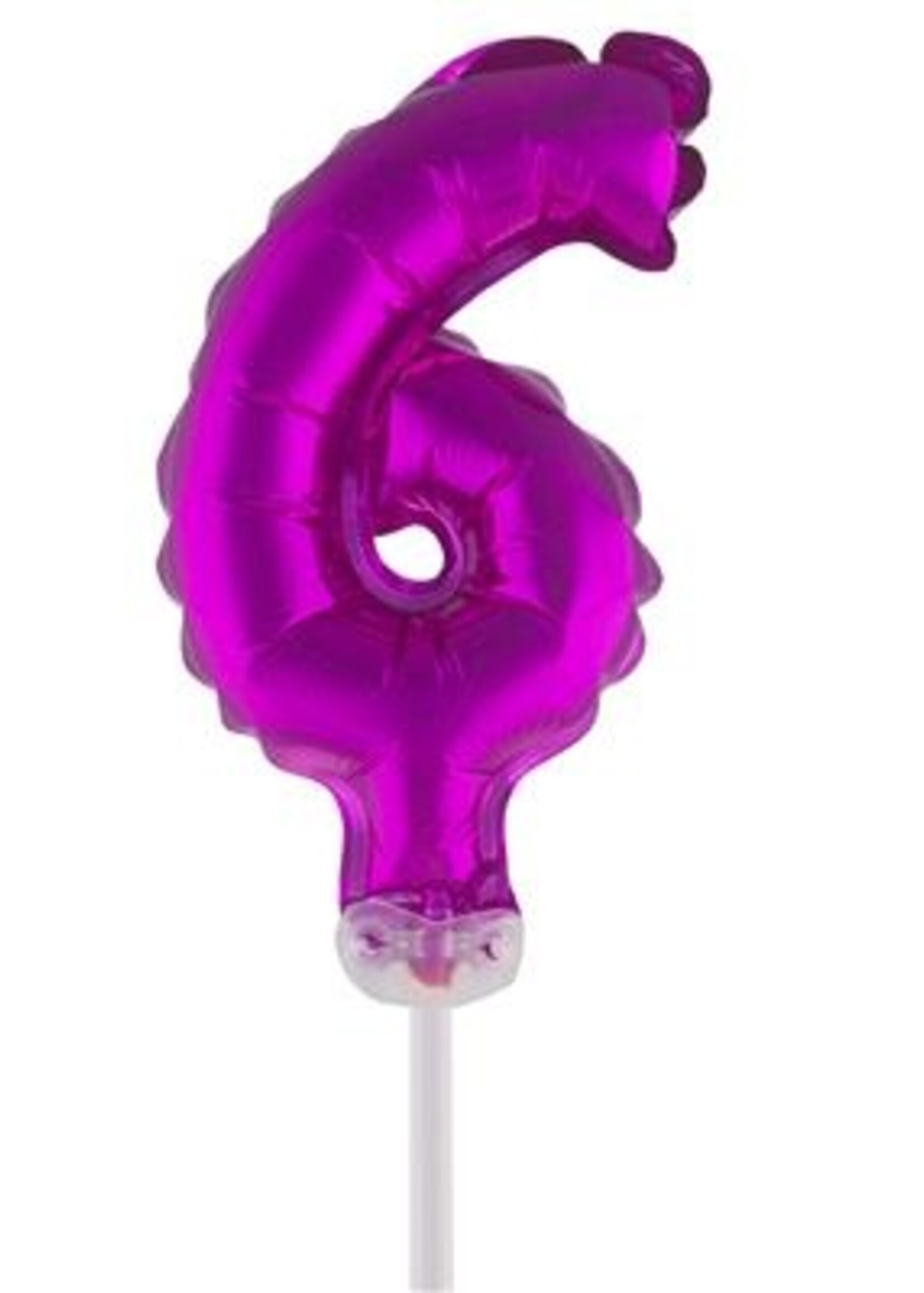 Party Planet Folieballon 5" met stokje cijfer 6 roze