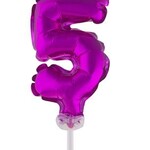 Party Planet Folieballon 5" met stokje cijfer 5 roze