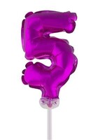 Party Planet Folieballon 5" met stokje cijfer 5 roze