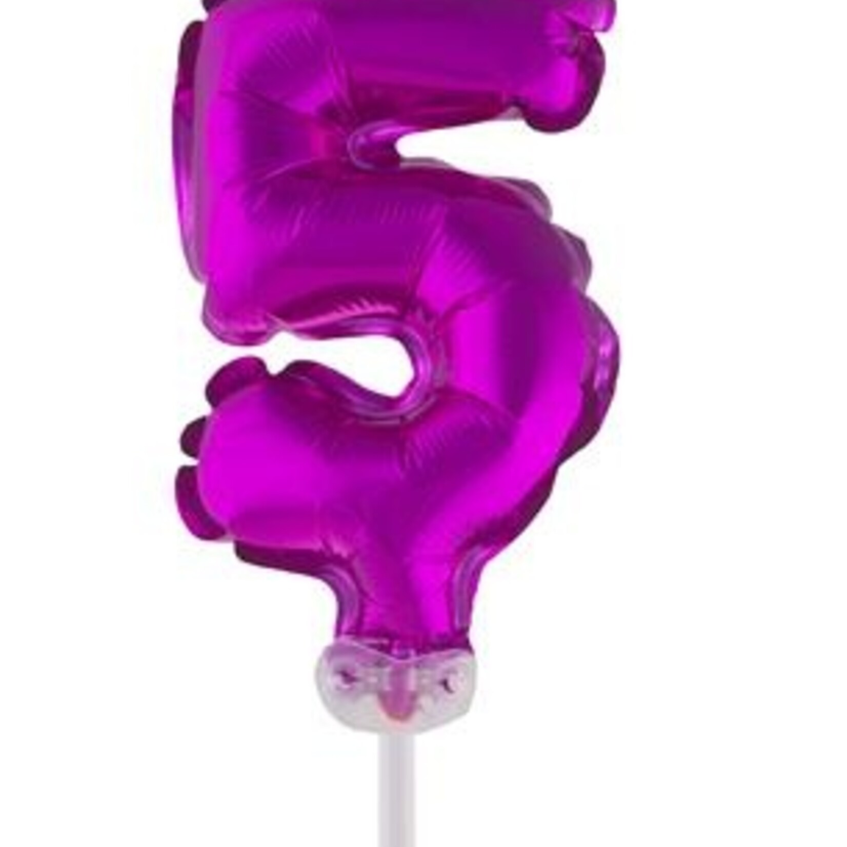 Party Planet Folieballon 5" met stokje cijfer 5 roze