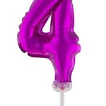Party Planet Folieballon 5" met stokje cijfer 4 roze