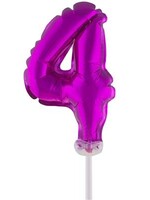 Party Planet Folieballon 5" met stokje cijfer 4 roze
