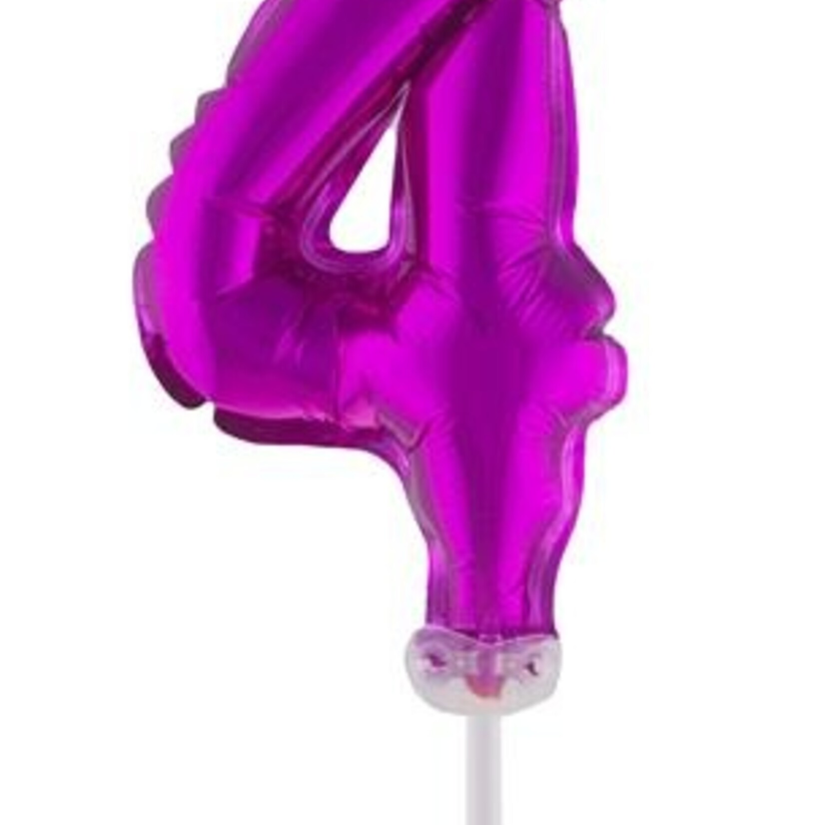 Party Planet Folieballon 5" met stokje cijfer 4 roze