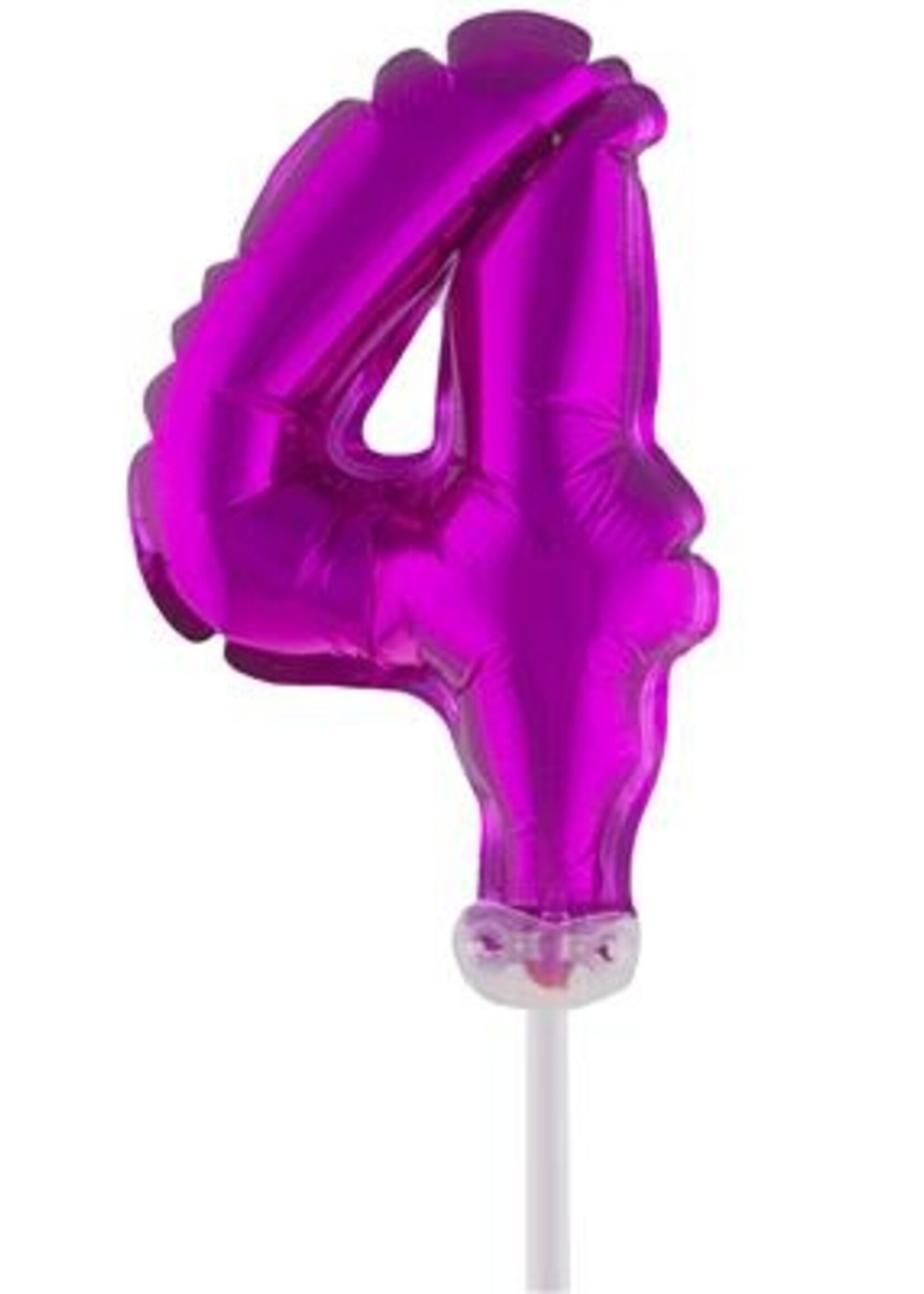 Party Planet Folieballon 5" met stokje cijfer 4 roze