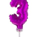 Party Planet Folieballon 5" met stokje cijfer 3 roze