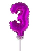 Party Planet Folieballon 5" met stokje cijfer 3 roze