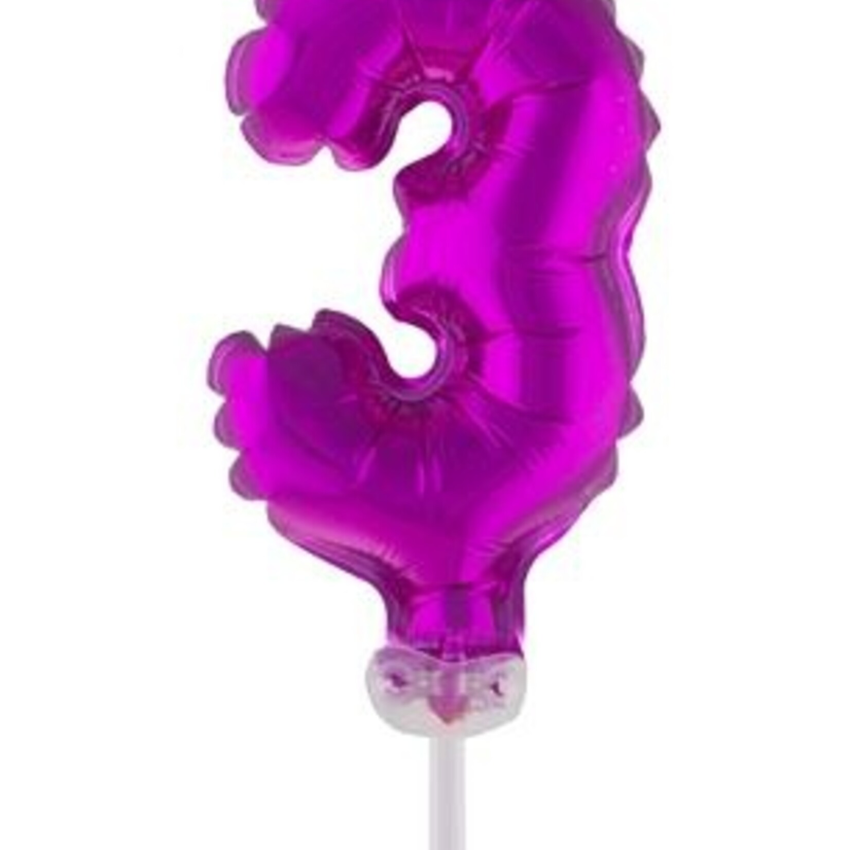 Party Planet Folieballon 5" met stokje cijfer 3 roze