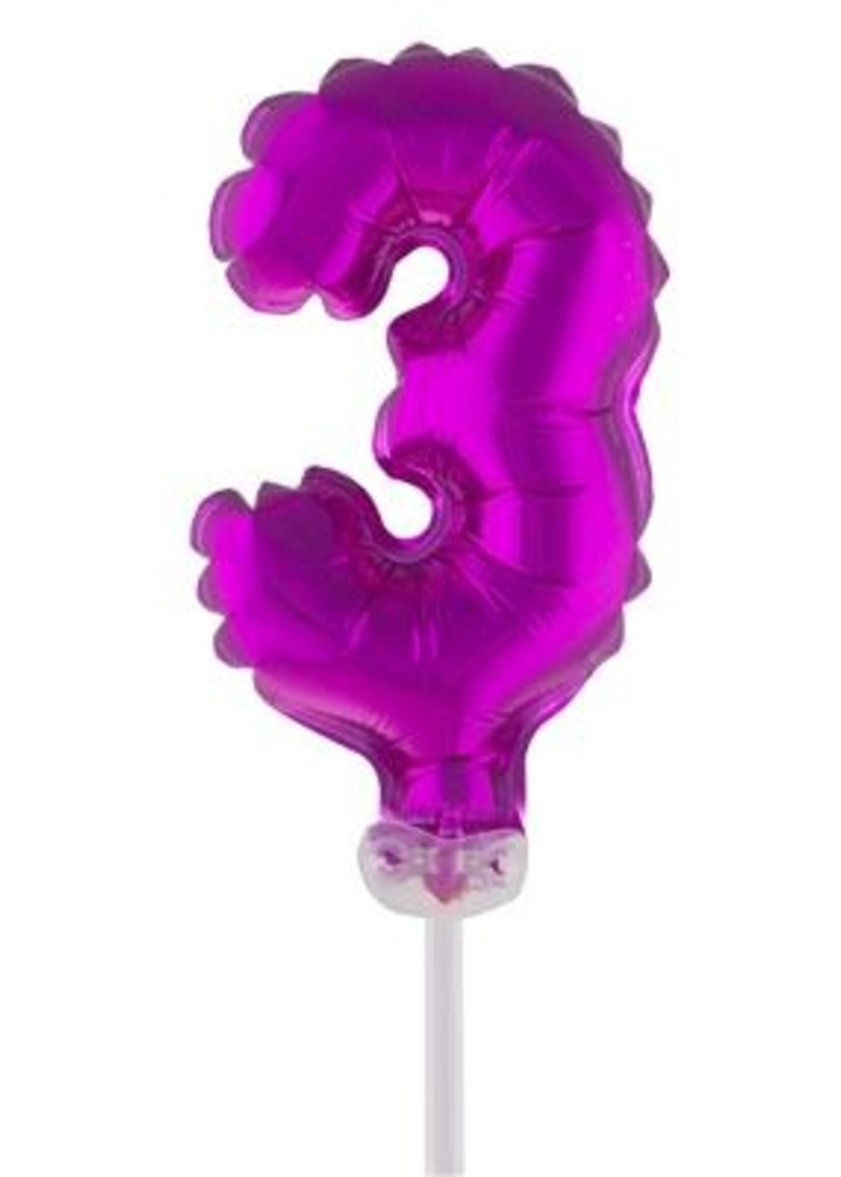 Party Planet Folieballon 5" met stokje cijfer 3 roze