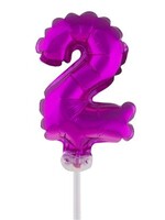 Party Planet Folieballon 5" met stokje cijfer 2 roze