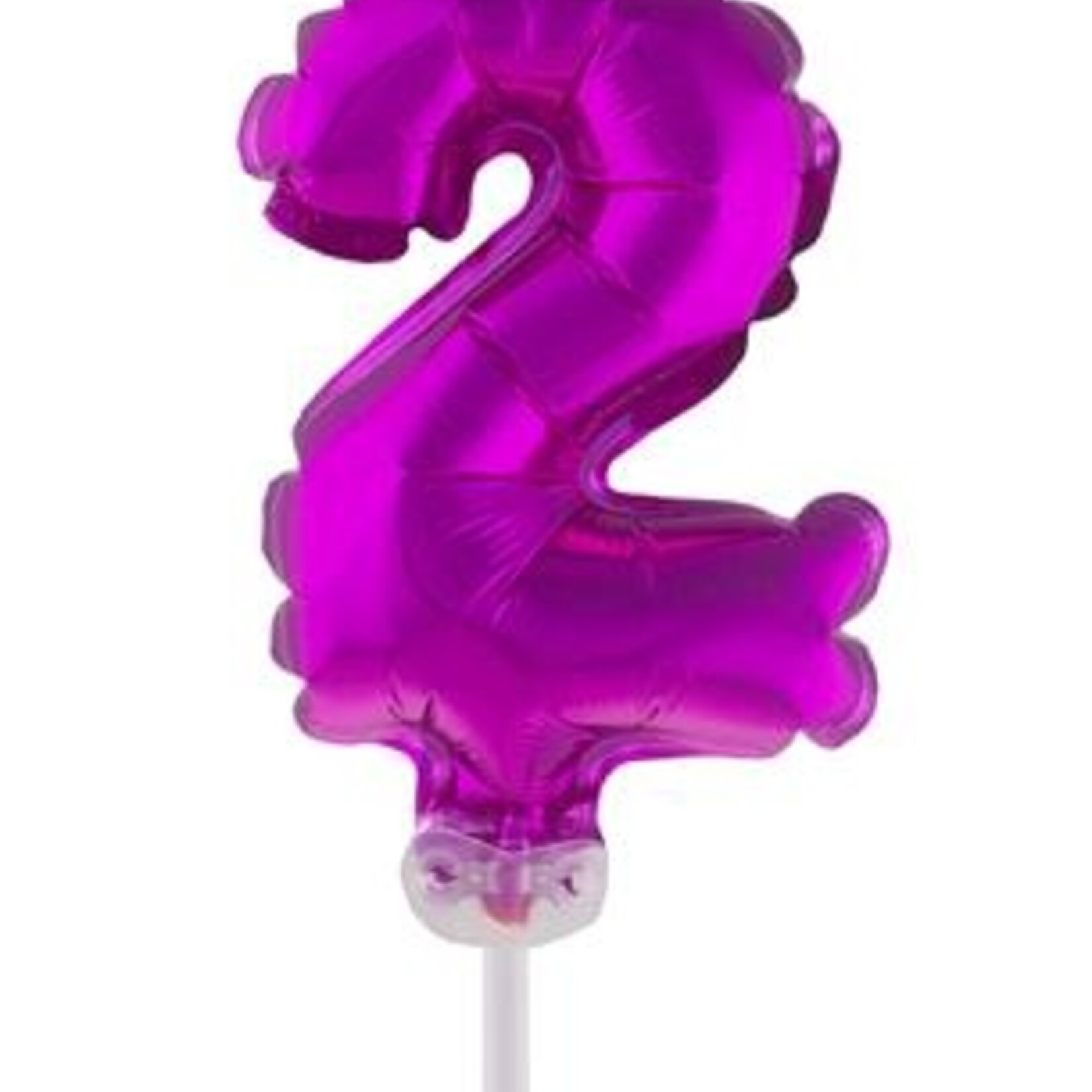 Party Planet Folieballon 5" met stokje cijfer 2 roze