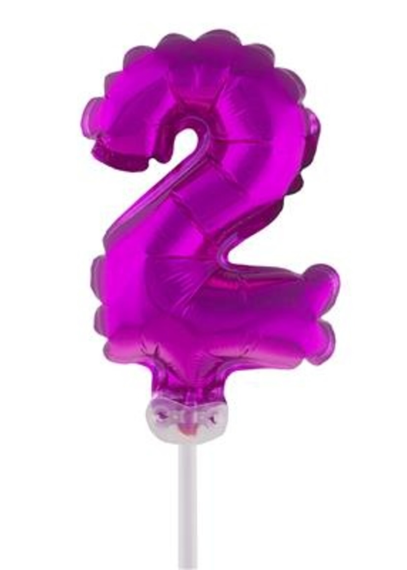 Party Planet Folieballon 5" met stokje cijfer 2 roze
