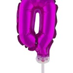 Party Planet Folieballon 5" met stokje cijfer 0 roze