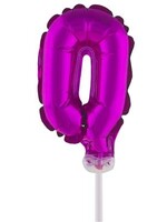 Party Planet Folieballon 5" met stokje cijfer 0 roze