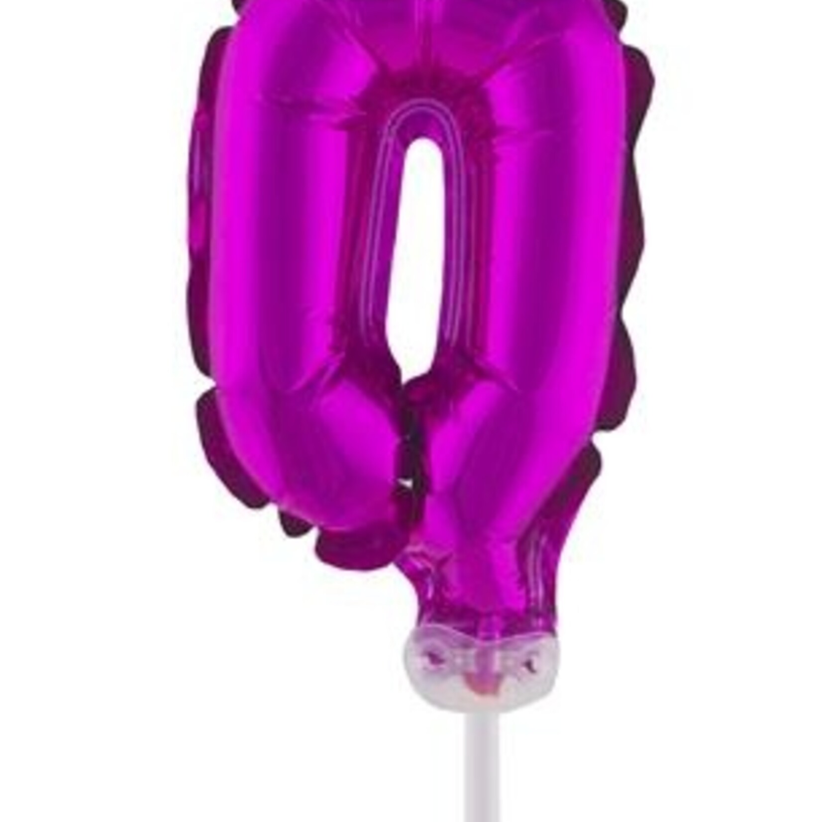 Party Planet Folieballon 5" met stokje cijfer 0 roze
