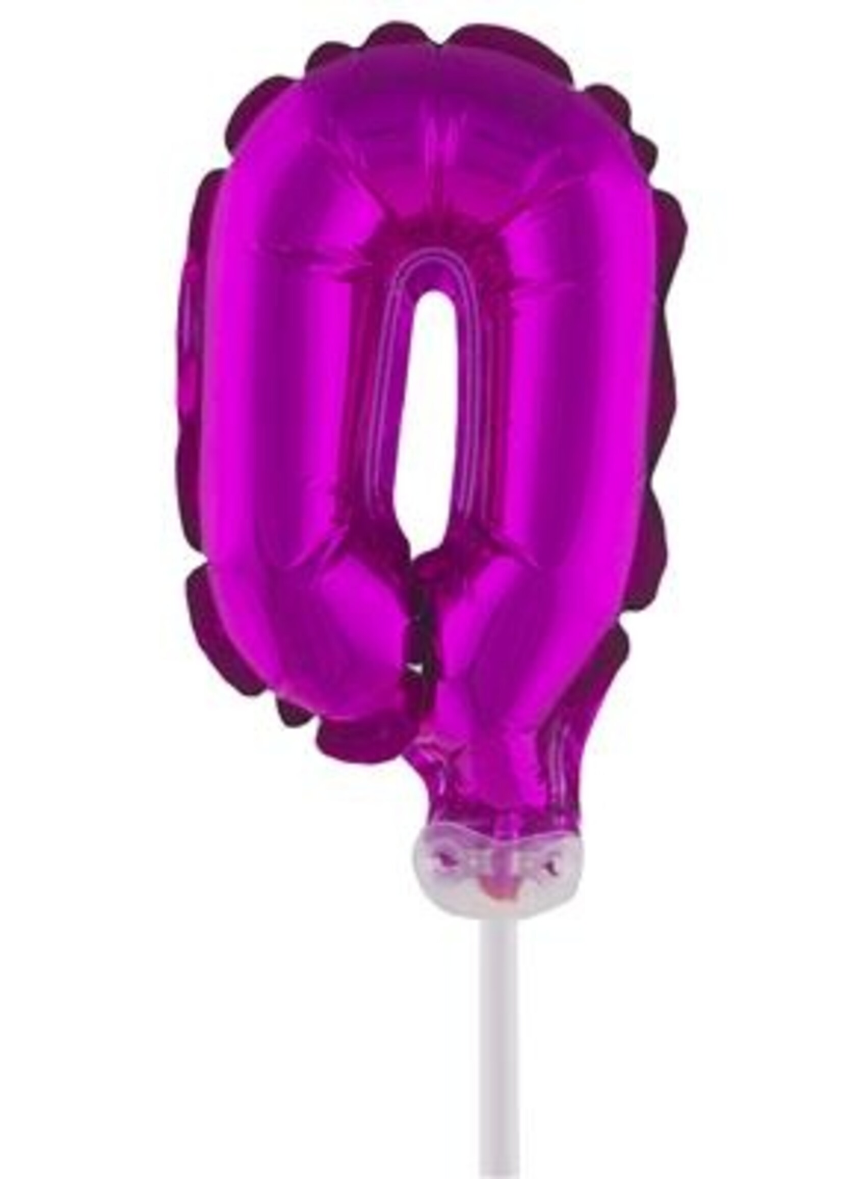 Party Planet Folieballon 5" met stokje cijfer 0 roze