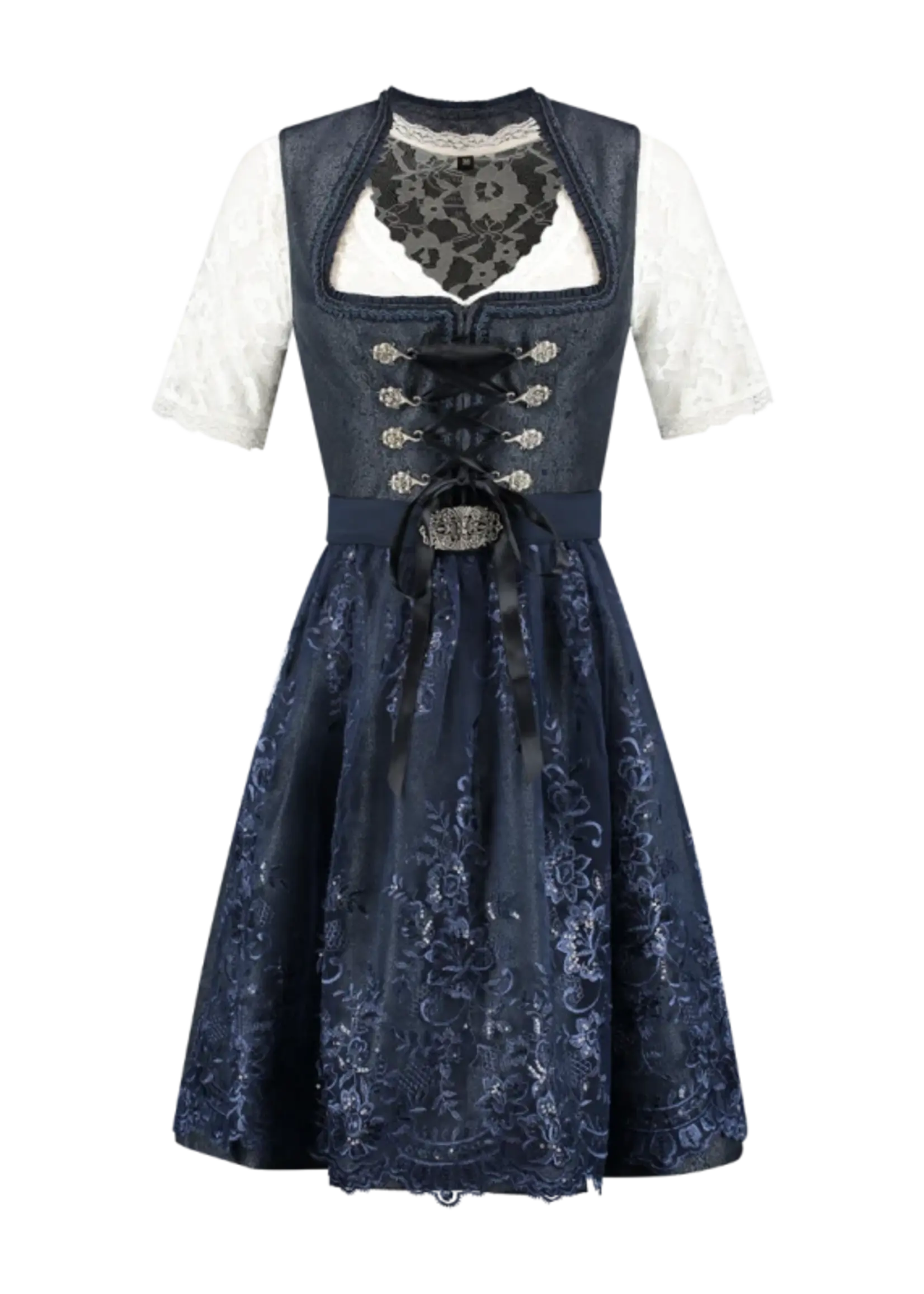 Party Planet Dirndl 2-delig, donkerblauw, kanten schort H-2965