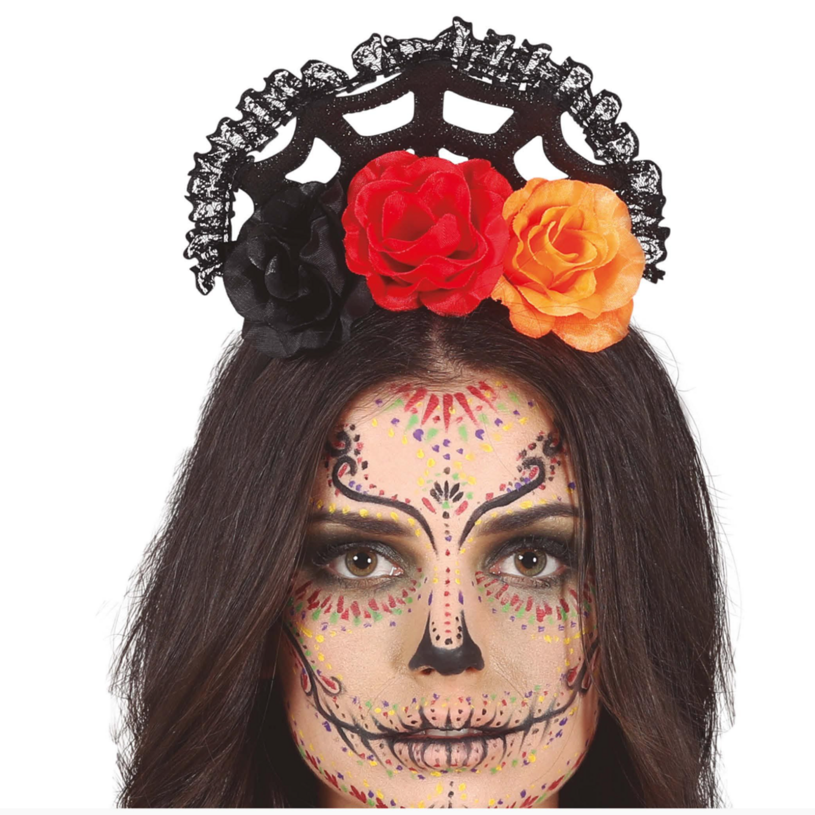 Party Planet Oranje/rode bloemen tiara - 24206