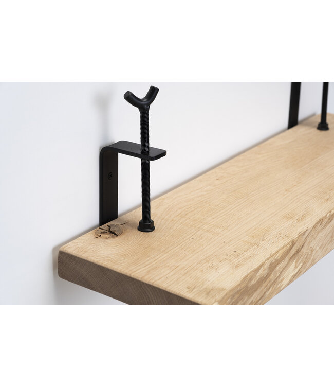 Eiken wandplank 36mm | Massief hout met grote draaiklemmen