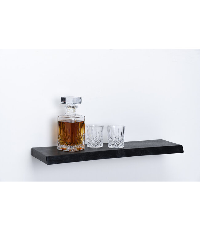 Zwart Eiken Wandplank 36 mm | Geschuurd | Blind Montage Systeem