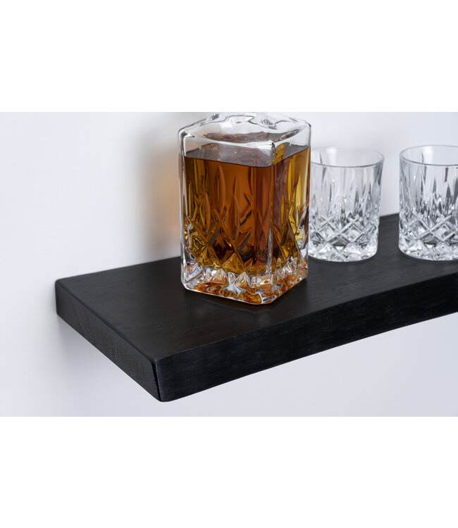 Zwart Eiken Wandplank 36 mm | Geschuurd | Blind Montage Systeem