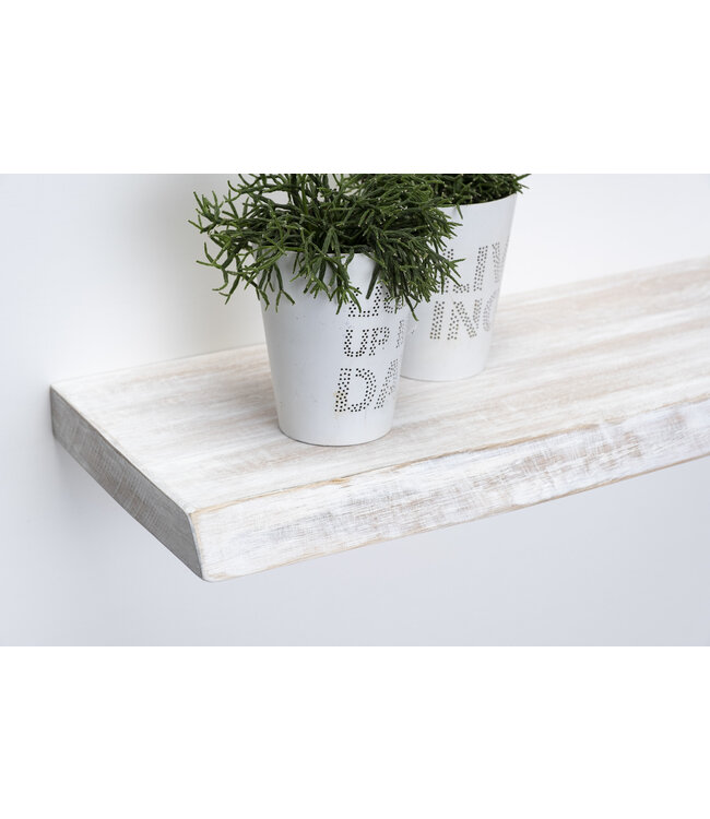 Wit Eiken Wandplank 36 mm | Geschuurd & Zwevend Blind Montage Systeem