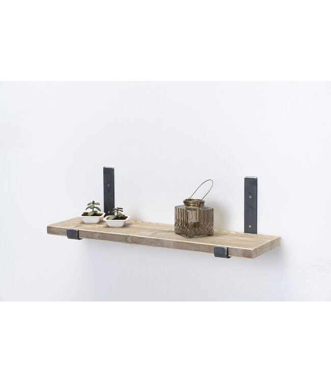Wandplank steigerhout oud 3 cm | Met open stalen beugels