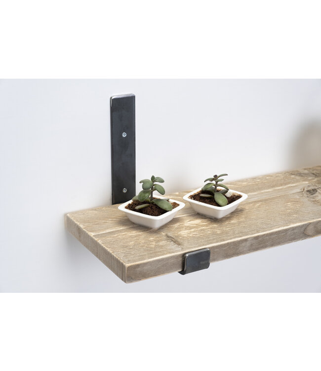 Wandplank steigerhout oud 3 cm | Met open stalen beugels
