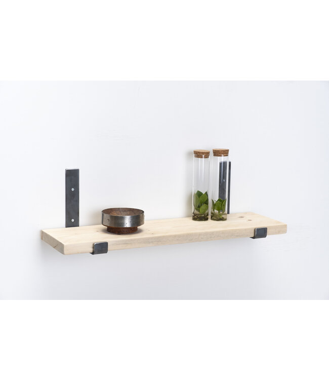 Wandplank steigerhout nieuw 3 cm | Met open stalen beugels