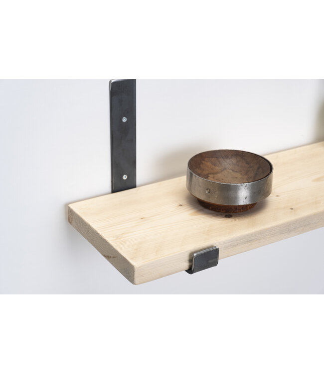 Wandplank steigerhout nieuw 3 cm | Met open stalen beugels