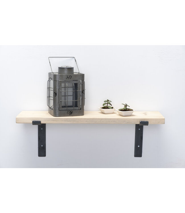 Wandplank steigerhout nieuw 3 cm | Met open stalen beugels II