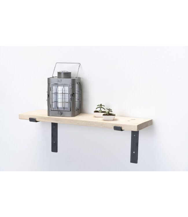 Wandplank steigerhout nieuw 3 cm | Met open stalen beugels II